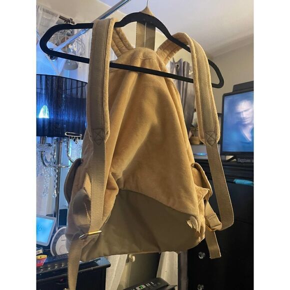 Cream/beige velvet/velour campus,school multi pocket cargo Backpack - Picture 10 of 12